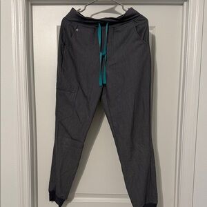 Figs Women's Gray Joggers with Teal Drawstring
